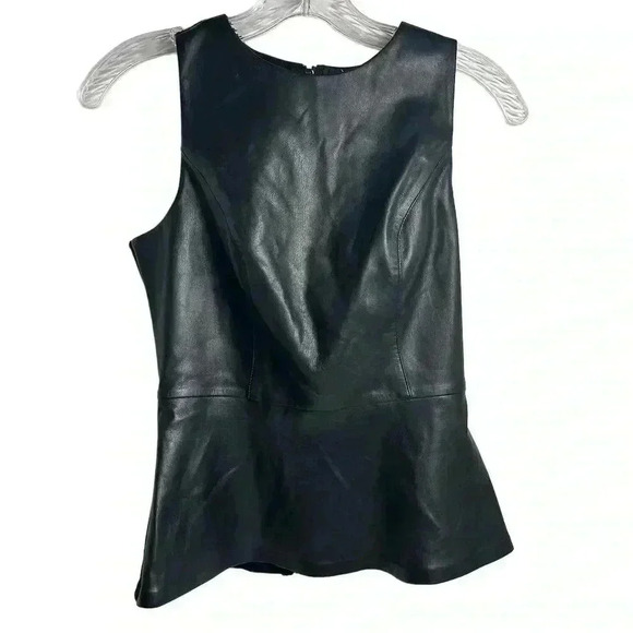 Bar III Women's Sleeveless Peplum Top Black Size S Casual Faux leather Blouse - Picture 1 of 9